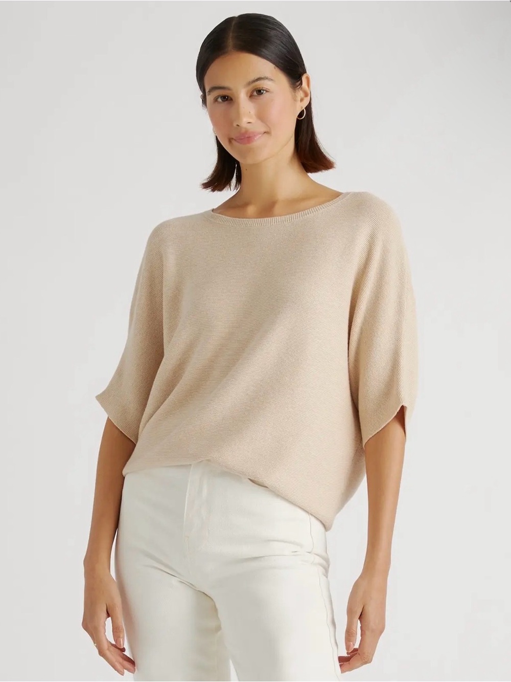 Quince Lightweight Cotton Cashmere Link-Stitch Dolman Sweater size XS
